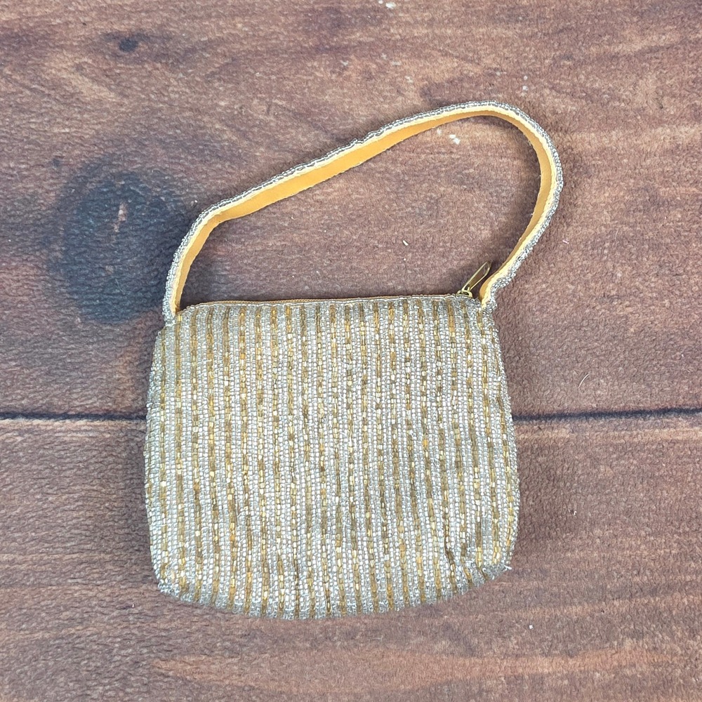 Cristall Collection Beaded Evening Bag Womens Small Gold Silver Excellent Glam